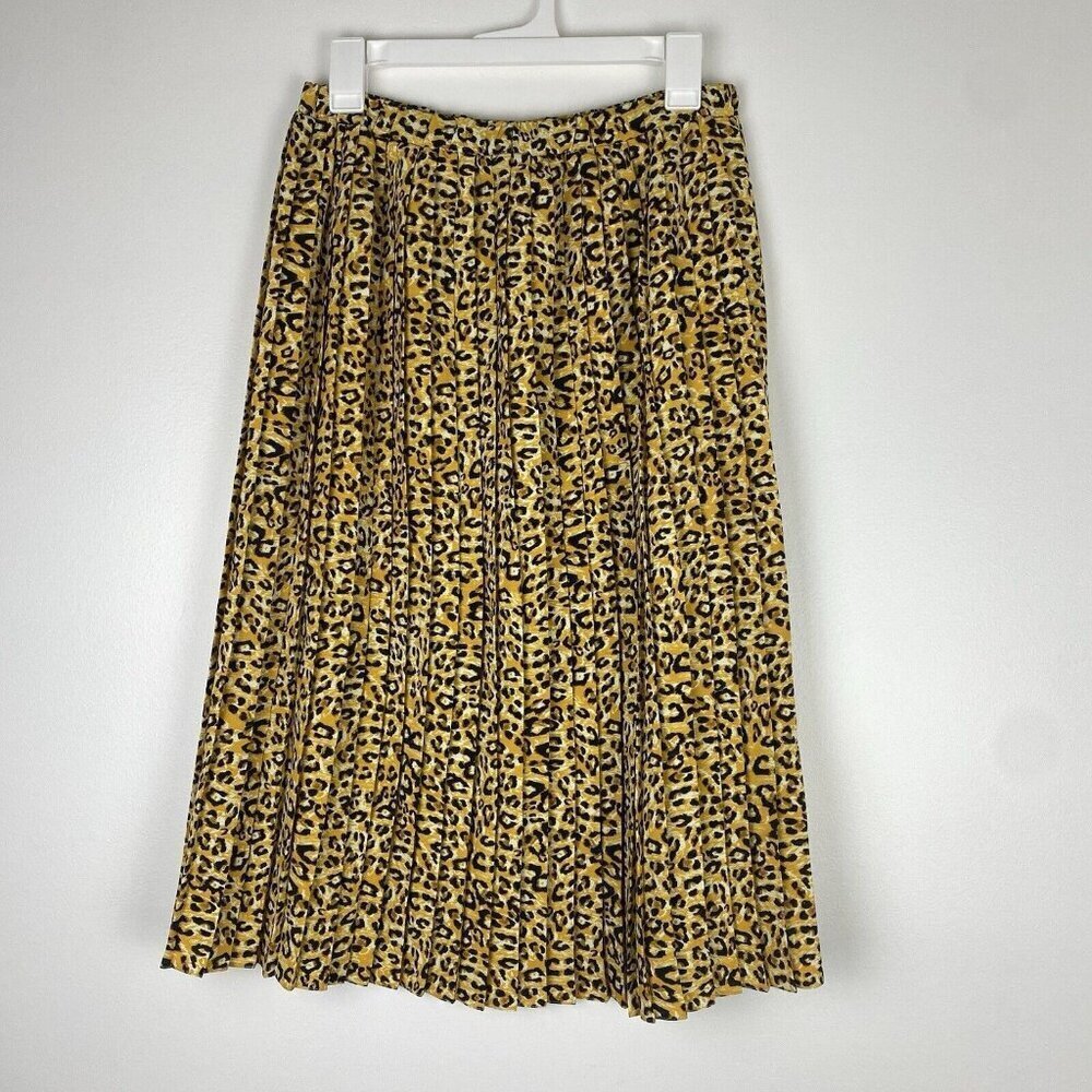 Jaclyn Smith Women's Pleated Midi Skirt Size S Leopard Cheetah Print